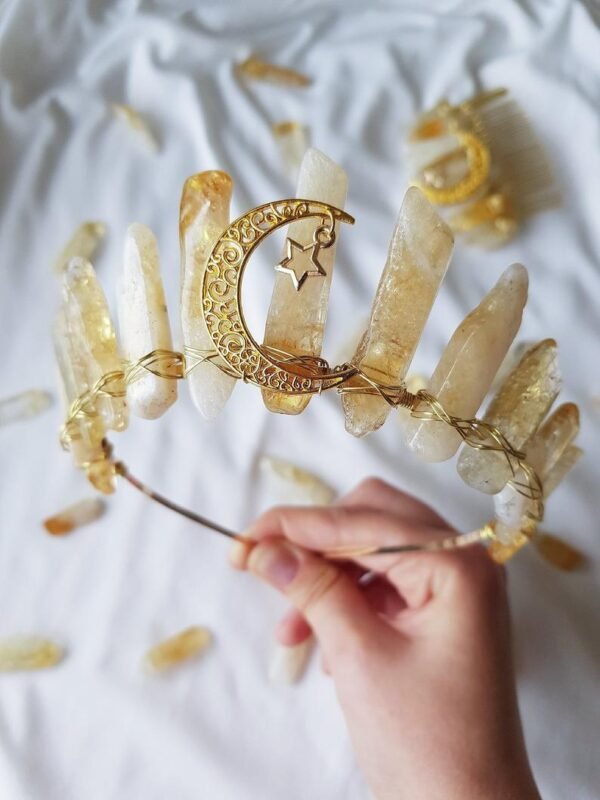 Magic Wicca~Wicca Raw crystal crown natural yellow crystal non-plated headband moon party gift witchcraft accessories hair accessories