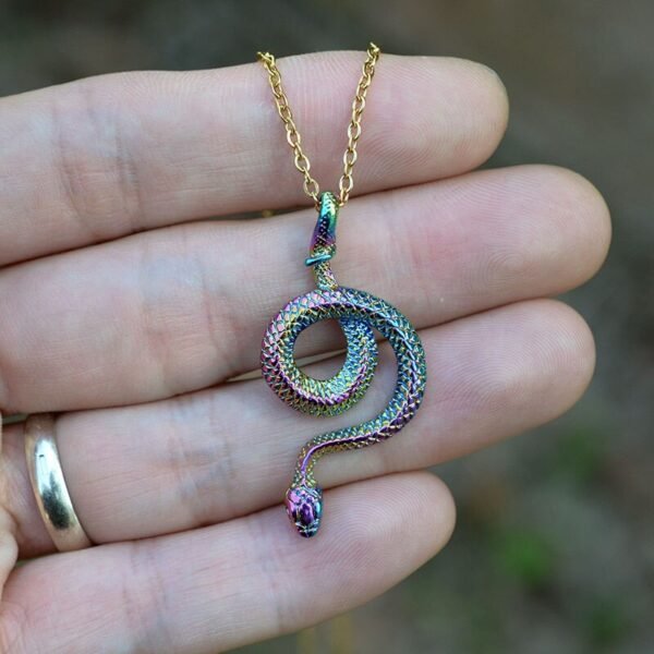 Wicca Silver Snake Pendant Necklace Serpent Gothic Occult Amulet Jewerly