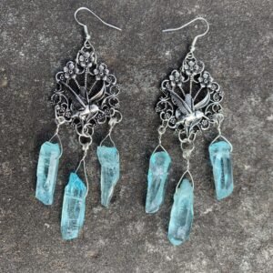 Wicca bird of life bird of paradise Raw natural crystal earrings wedding bride girlfriend gift for her