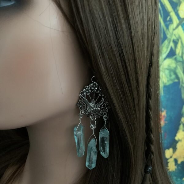 Wicca bird of life bird of paradise Raw natural crystal earrings wedding bride girlfriend gift for her