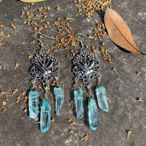 Wicca bird of life bird of paradise Raw natural crystal earrings wedding bride girlfriend gift for her