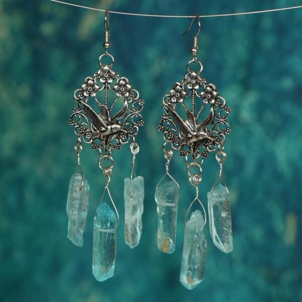 Wicca bird of life bird of paradise Raw natural crystal earrings wedding bride girlfriend gift for her