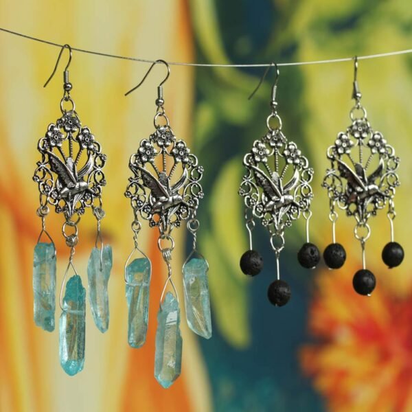 Wicca bird of life bird of paradise Raw natural crystal earrings wedding bride girlfriend gift for her