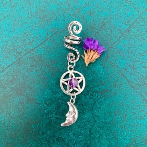 Wicca braid original amethyst hair ring five-pointed star Viking spiral hair beads raw crystal quartz