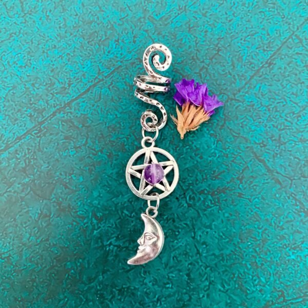 Wicca braid original amethyst hair ring five-pointed star Viking spiral hair beads raw crystal quartz