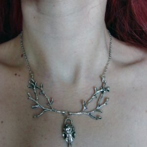 Wiccan Crow Raven Skull Necklace Fantasy Forest Branches Gothic Magic Pagan Jewelry