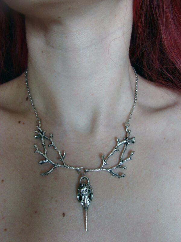 Wiccan Crow Raven Skull Necklace Fantasy Forest Branches Gothic Magic Pagan Jewelry