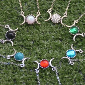 Wiccan Jewelry Witchcraft Triple Moon Necklace Druzy Moon Triple Goddess Necklace Triple Crescent Moon Wiccan Pagan Jewelry