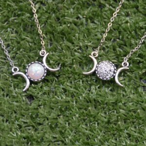 Wiccan Jewelry Witchcraft Triple Moon Necklace Opal Druzy Moon Triple Goddess Necklace Triple Crescent Moon Jewelry
