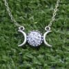 Wiccan Jewelry Witchcraft Triple Moon Necklace Opal Druzy Moon Triple Goddess Necklace Triple Crescent Moon Jewelry