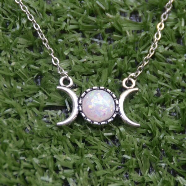 Wiccan Jewelry Witchcraft Triple Moon Necklace Opal Druzy Moon Triple Goddess Necklace Triple Crescent Moon Jewelry