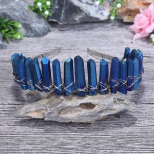 Magic Wicca~Wiccan jewelry Blue Crystal Raw Crystal Angel Aura quartz Tiara Quartz Crystal Crown Headpieces Mermaid  Wedding Accessories
