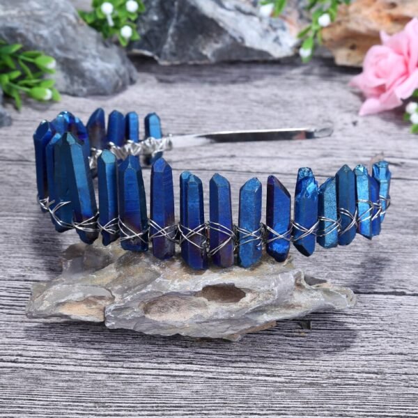 Magic Wicca~Wiccan jewelry Blue Crystal Raw Crystal Angel Aura quartz Tiara Quartz Crystal Crown Headpieces Mermaid  Wedding Accessories