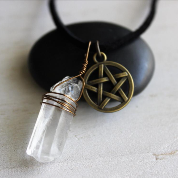 Witch Accessories Raw crystal five-pointed star necklace Five-pointed star necklace,Sweater chain, Wicca jewelry, gems, gifts