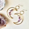 Witch Amethyst Sunburst Earrings Moon Dangle Celestial BOHO Dangle Women Fashion Statement Handmade Jewelry Gift 2022