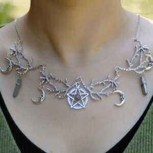 Witch Antler Branches Necklace Pentagram Crescent Moon Crystal Stone Party Wedding Necklace Wiccan Pagan Jewelry For Gift