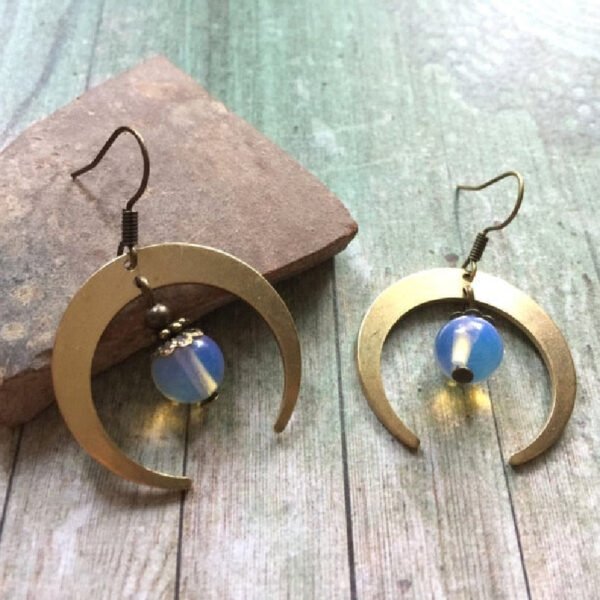 Witch Brass Moonstone Crecent Moon Earrings Celestial Astronomy Boho Hippies Jewelry  for Her Beautifu Fashion Trend