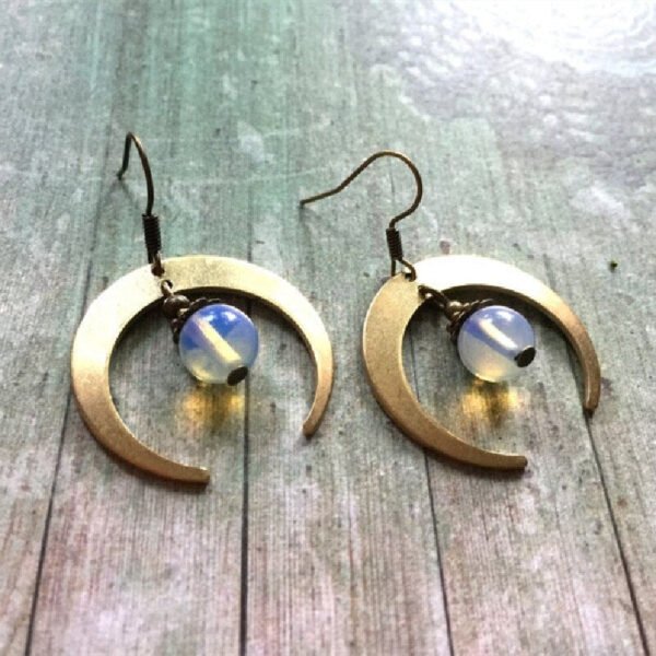 Witch Brass Moonstone Crecent Moon Earrings Celestial Astronomy Boho Hippies Jewelry  for Her Beautifu Fashion Trend