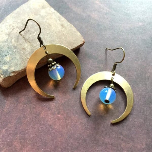 Witch Brass Moonstone Crecent Moon Earrings Celestial Astronomy Boho Hippies Jewelry  for Her Beautifu Fashion Trend