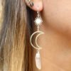Witch Celestial Crescent Moon Quartz Dangle Earrings Wiccan Craft