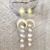 Witch Celestial Sun Crescent Moon Crystal Quartz Dangle Earrings for women