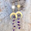 Witch Celestial Sun Crescent Moon Crystal Quartz Dangle Earrings for women