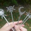 Witch Celtics Crescent Moon Pentagram Lotus Hair Sticks Magic Mysterious Hairpin Wiccan Pagan Gothic Hair Jewelry For Gift
