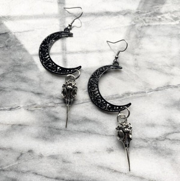 Witch Crescent Moon Crow Earring Black Moon Snake Sword Star Earrings Gothic Pagan Jewelry