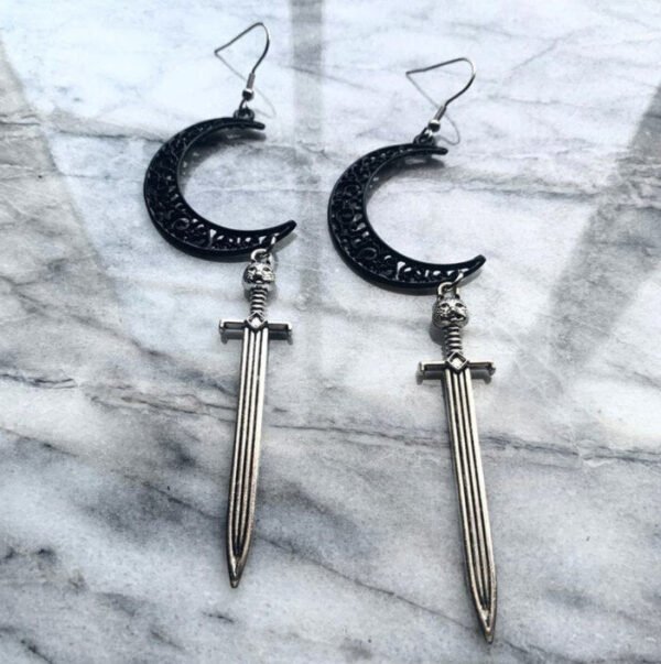 Witch Crescent Moon Crow Earring Black Moon Snake Sword Star Earrings Gothic Pagan Jewelry