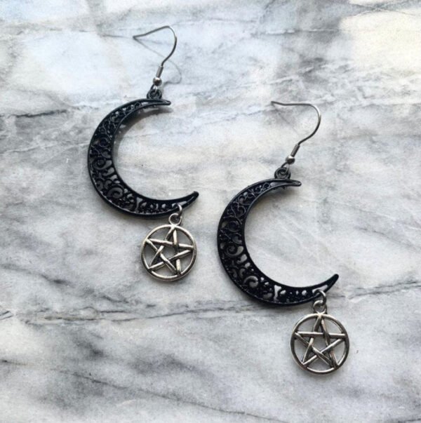 Witch Crescent Moon Crow Earring Black Moon Snake Sword Star Earrings Gothic Pagan Jewelry