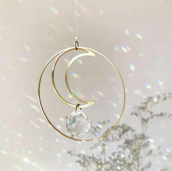 Witch Crescent Moon Crystal Prism Sun Catcher Wall Hanging Occult Decor Celestial Witchcraft