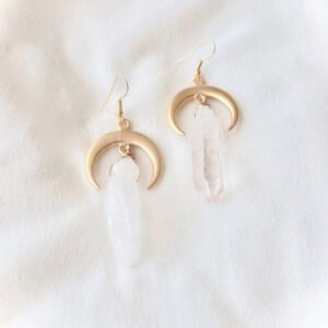 Witch Crescent Moon Crystal Quartz Dangle Earring Celestial Witch Jewelry Pagan Gift