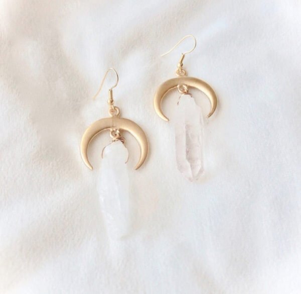 Witch Crescent Moon Crystal Quartz Dangle Earring Celestial Witch Jewelry Pagan Gift
