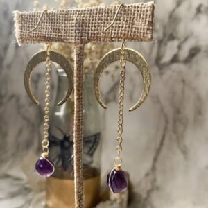 Witch Crescent Moon Crystals Statement Earrings Boho Celestial Gift