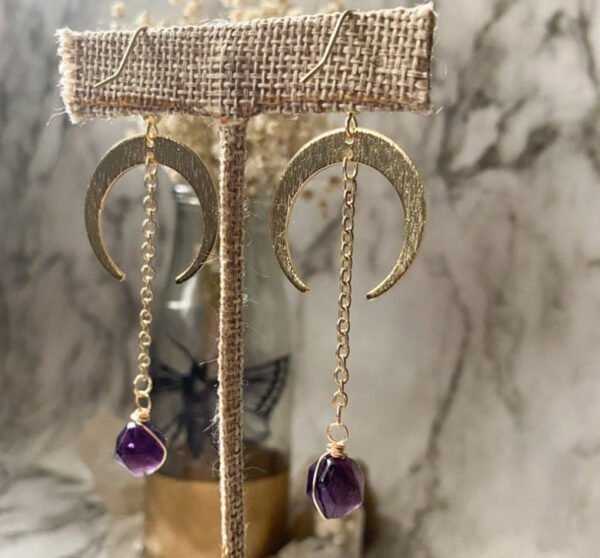 Witch Crescent Moon Crystals Statement Earrings Boho Celestial Gift