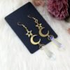 Witch Crescent Moon Pentagram Dangle Earrings Celestial Jewelry