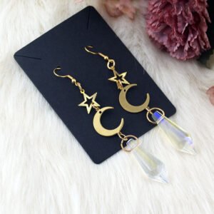Witch Crescent Moon Pentagram Dangle Earrings Celestial Jewelry