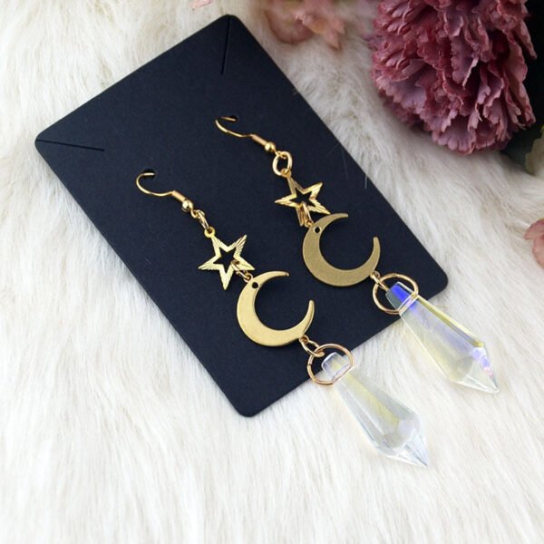 Witch Crescent Moon Pentagram Dangle Earrings Celestial Jewelry