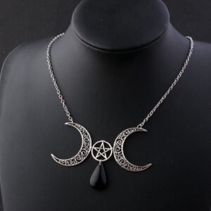 Witch Crescent Moon Pentagram Pendant Necklace Pagan Mysterious Magic Wiccan Craft