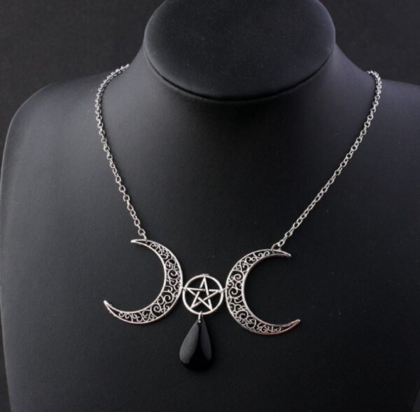 Witch Crescent Moon Pentagram Pendant Necklace Pagan Mysterious Magic Wiccan Craft