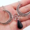 Witch Crescent Moon Pentagram Pendant Necklace Pagan Mysterious Magic Wiccan Craft