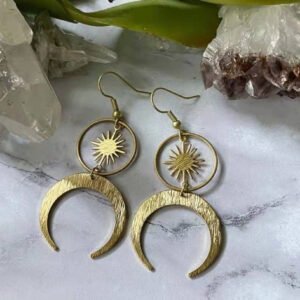 Witch Crescent Moon Sun Dangle Earrings Gothic Earrings Celestial Jewelry For Gift