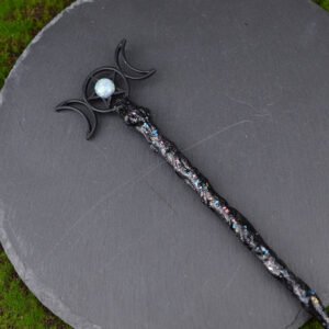 Witch Energy Spell Casting Wand Occult Crescent Moon Pentagram Altar Adornment Pagan Gift