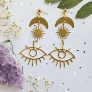 Witch Evil Eye Sun Moon Dangle Earrings Goddess Wiccan Jewelry For Women
