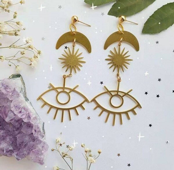 Witch Evil Eye Sun Moon Dangle Earrings Goddess Wiccan Jewelry For Women