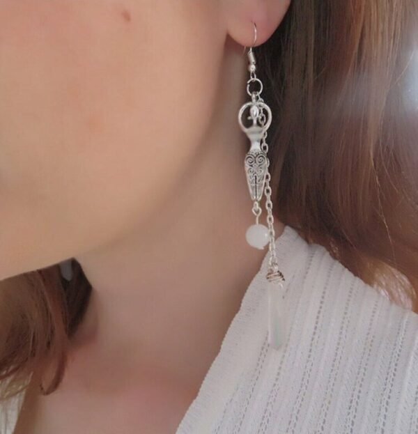 Witch Goddess Crystal Quartz Dangle Earrings Pagan Jewelry