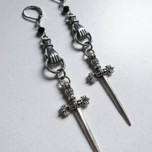 Witch Gothic Sword Dangle Earrings Silver Hand Jagger Earrings for Gift