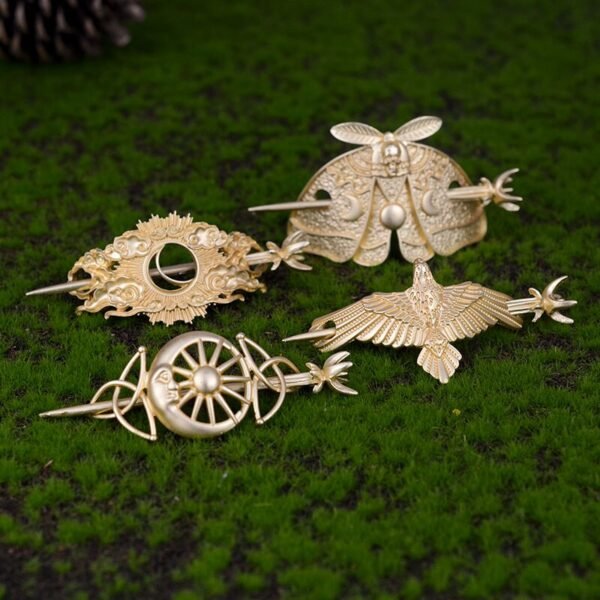 Witch Hairstick Silver Gold Death Head Skull Butterfly Moth Crescent Moon Eagle Gothic Hairpin Wiccan Pagan Hair Jewelry