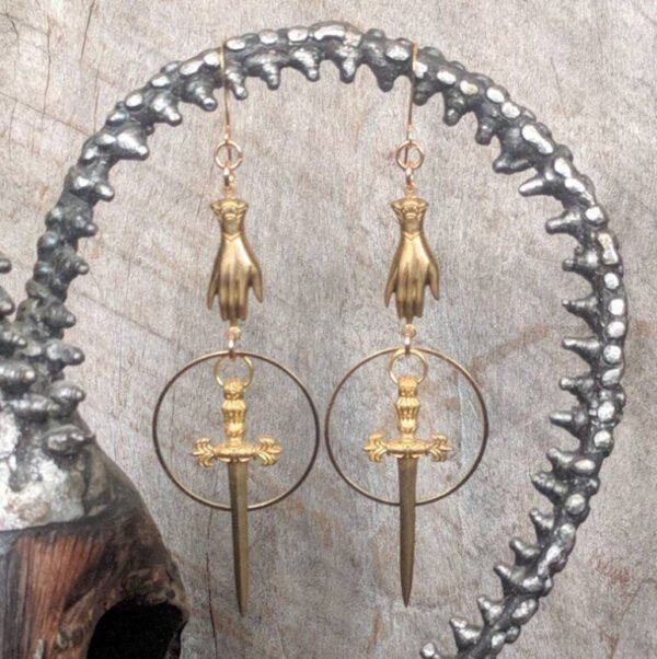 Witch Hand Sword Dangle Earring Pagan Dagger Earrings Gothic Jewelry For Gift