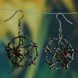 Witch Leaf Pattern Pentagram Spider Earrings Old Vintage Gothic Pagan Earrings Gift